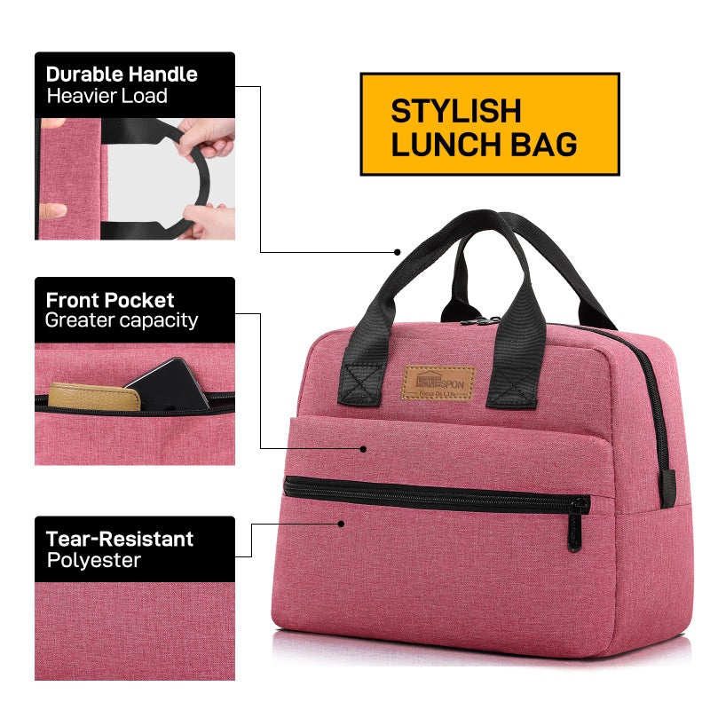 HOMESPON Insulated Lunch Bag for Women Men Lunch Box Cooler Lunch Tote for Work Picnic (Rose) - Image 2